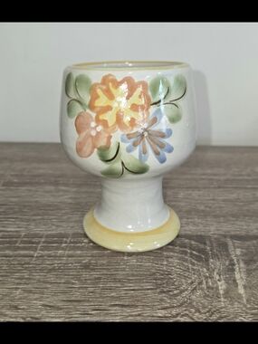 Louisville Stoneware Goblet Floral Yellow Footed Made in kentucky 4"